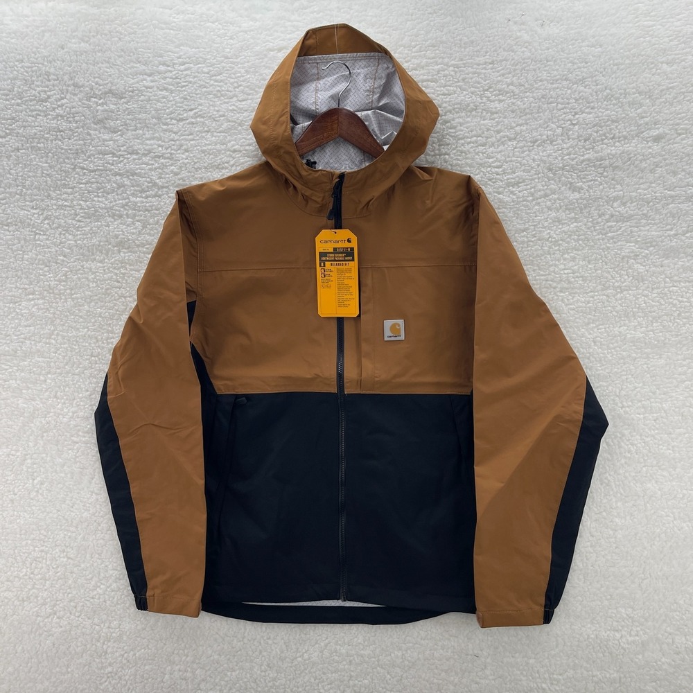 Carhartt Jacket Mens M Brown Black Montery Storm Defender Waterproof Packable